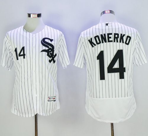 White Sox #14 Paul Konerko White(Black Strip) Flexbase Authentic Collection Stitched MLB Jersey - Click Image to Close